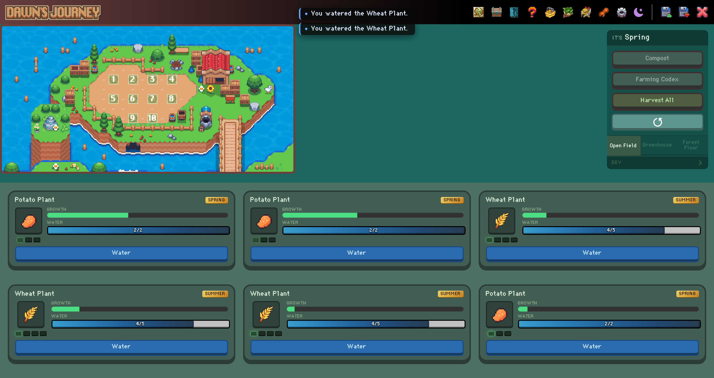 The farming UI — the warm cream register